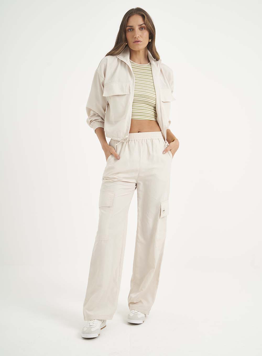Conjunto Calça Jaqueta Feminina Nylon Loose